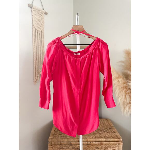 Equipment Gretchen Silk Off Shoulder Blouse Small Pink Magenta Button Down - Picture 2 of 8